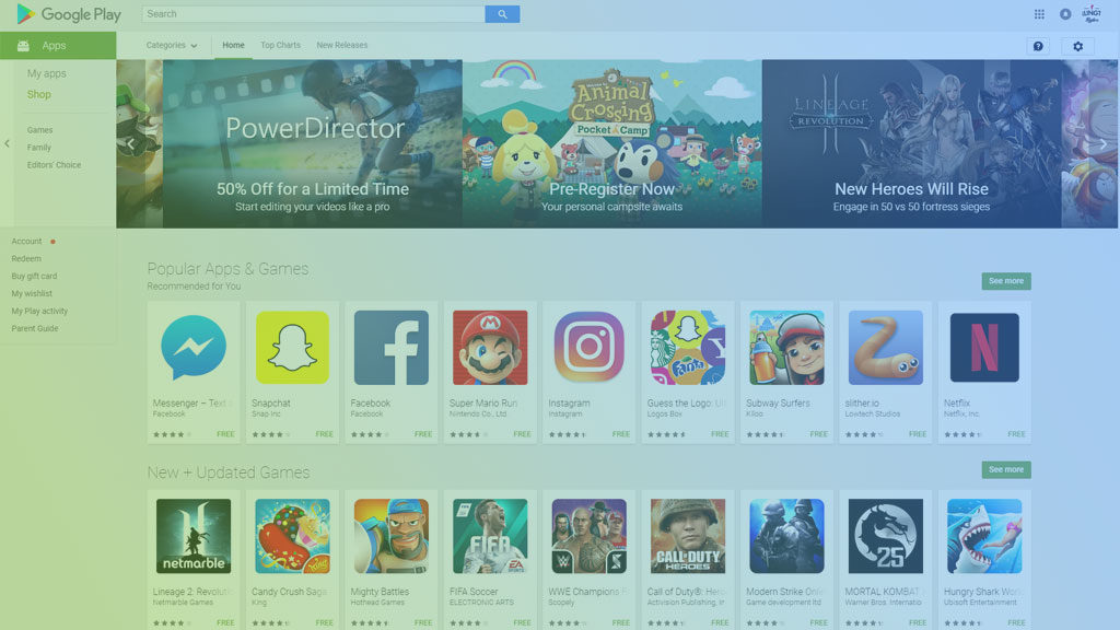 Google Play store as viewed in browser