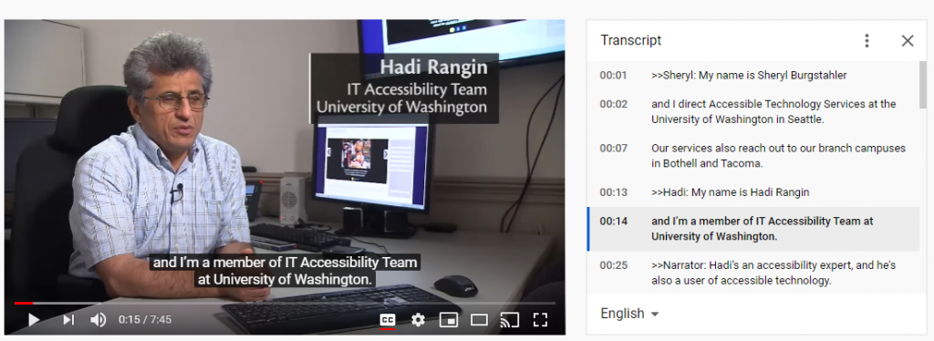 A screenshot of the text transcript to the right of the video player.