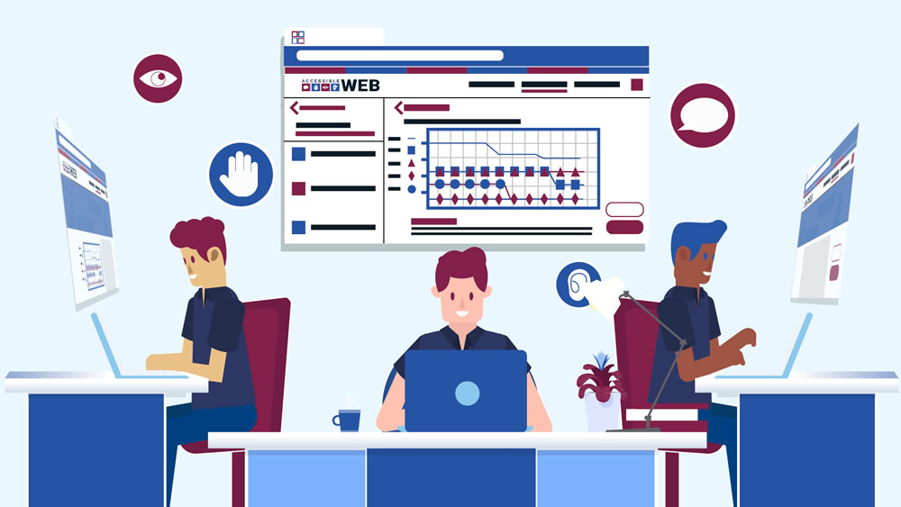 cartoon developers upgrading a website
