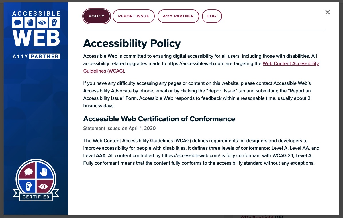 Accessibility badge & statement screenshot