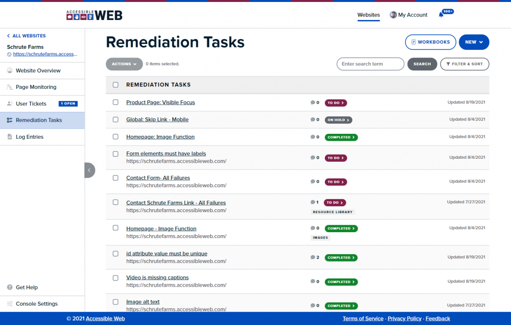 List of Remediation Tasks