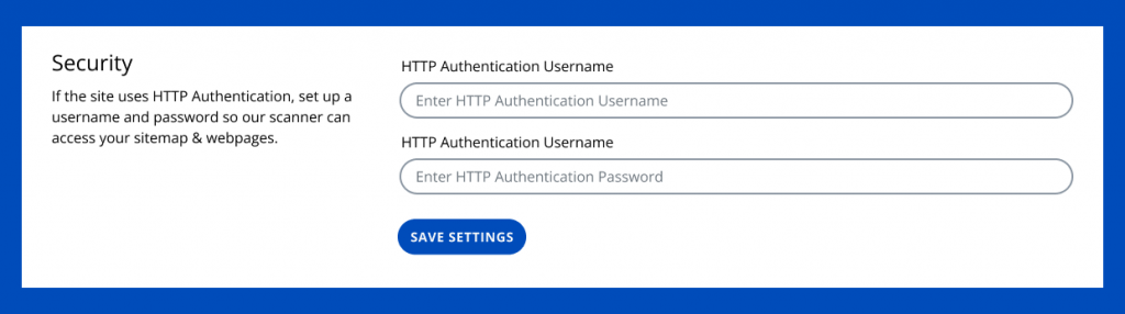 A screenshot of page monitoring settings with http authentication username and password fields