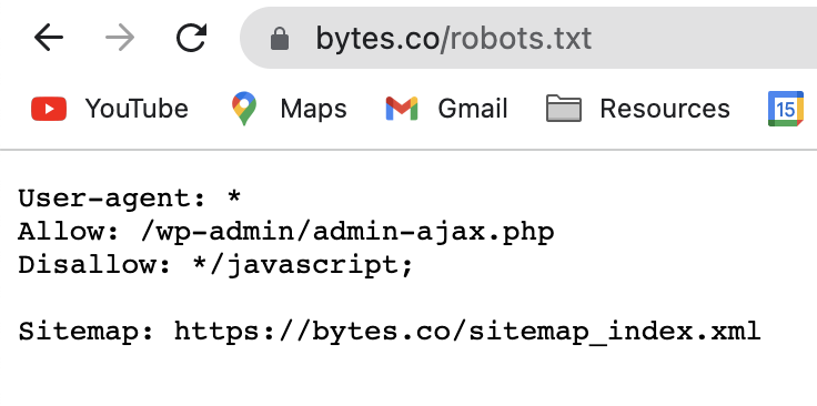 A screenshot of an example robots.txt file.