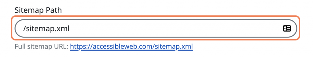 A screenshot of RAMP's Sitemap path form field outlined in red. The text input says "/sitemap.xml."