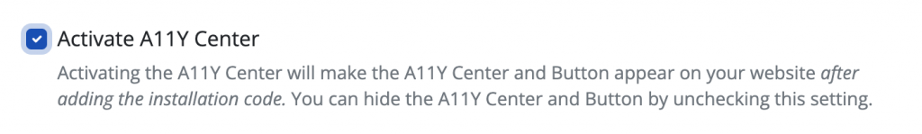 screenshot of ally center activation checkbox