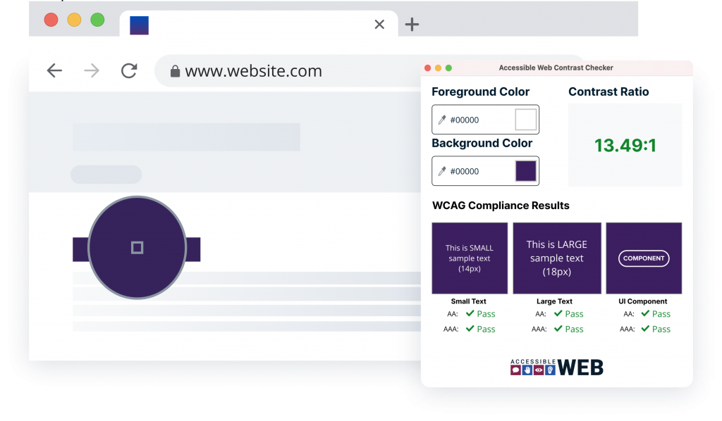 A screenshot of the color contrast checker in the chrome extension.