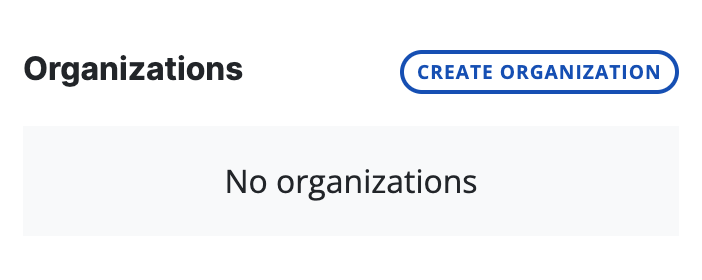A screenshot of the Organization section in Account Settings showing a button labeled "create organization."
