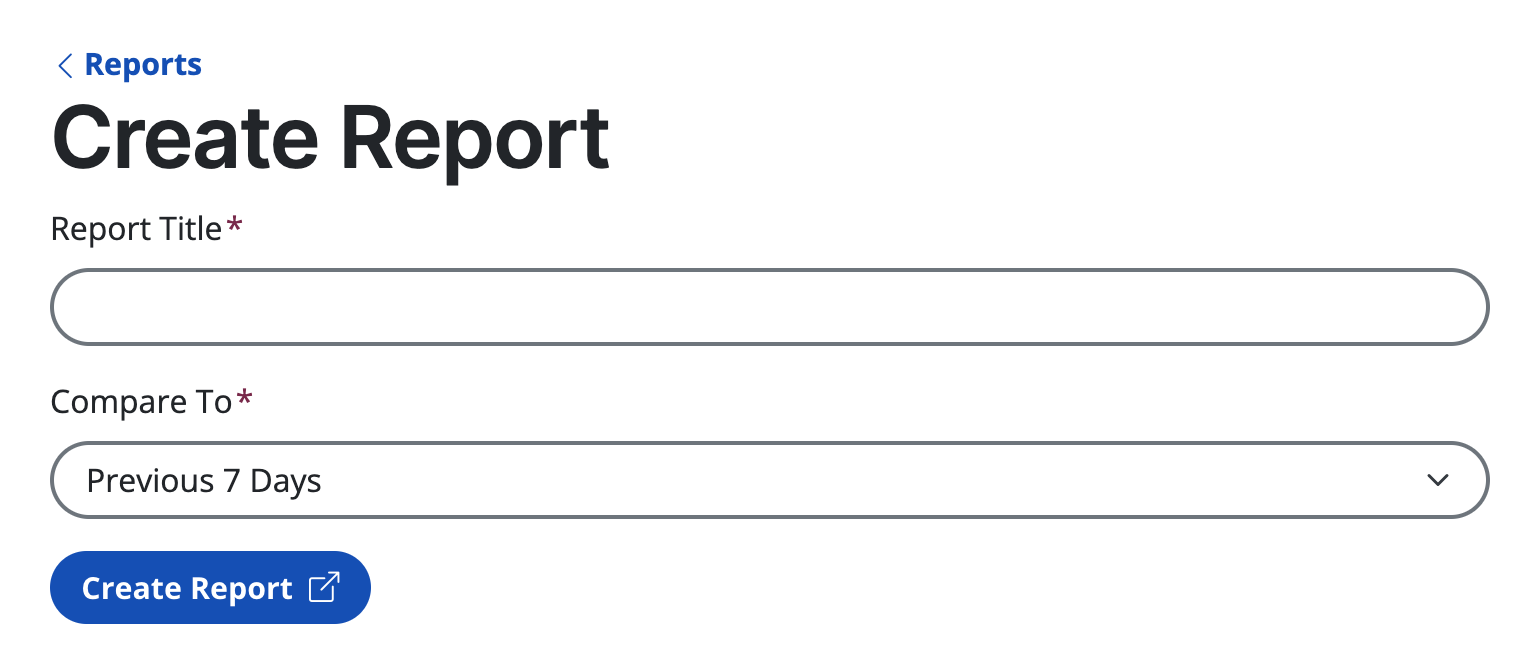 2 form fields for customizing a report, report title and compare to.