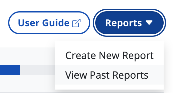 The reports button in RAMP. It displays a dropdown with two options, "create new report and view past reports.