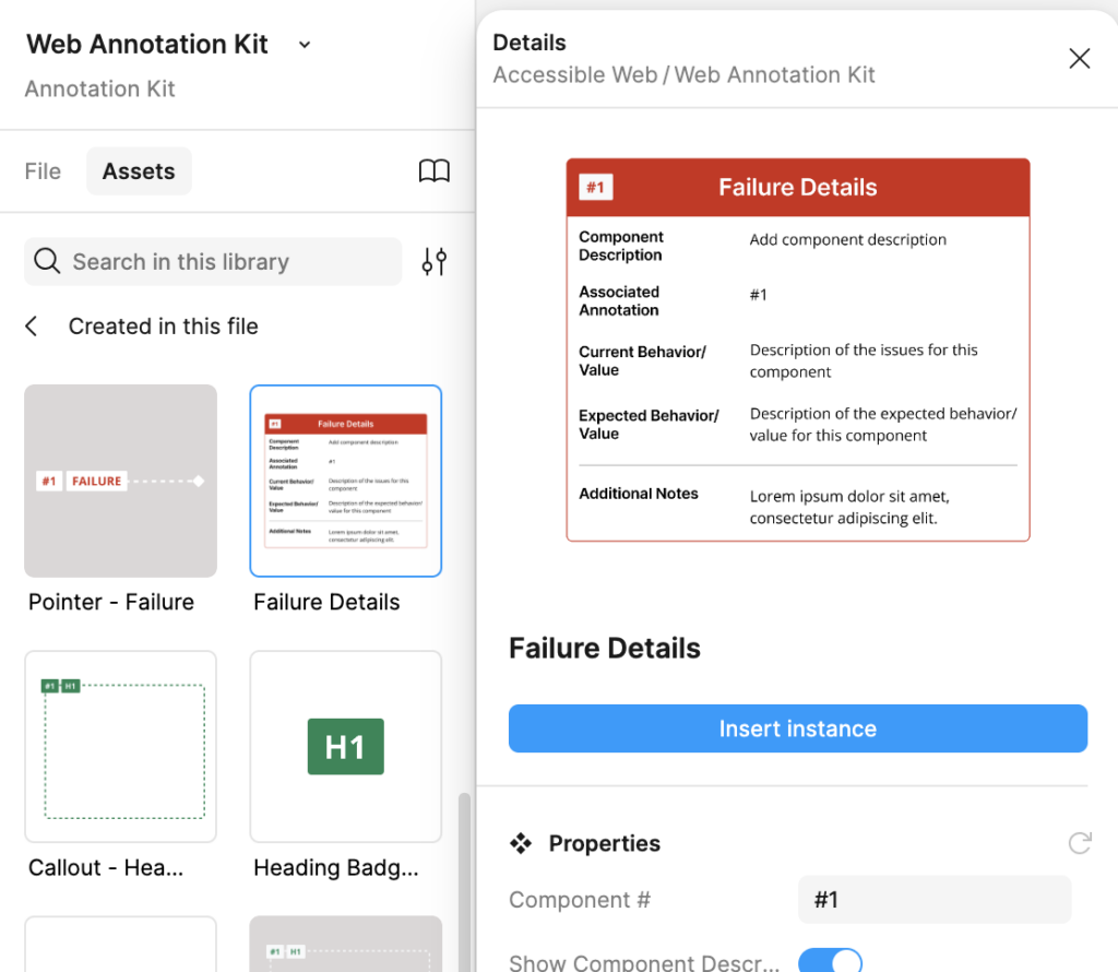 Web Annotation Kit screenshot. A failure details component.