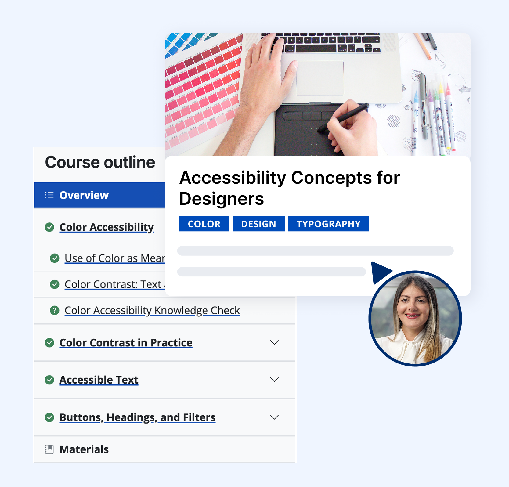 The "Accessibility Concepts for Designers" course outline.