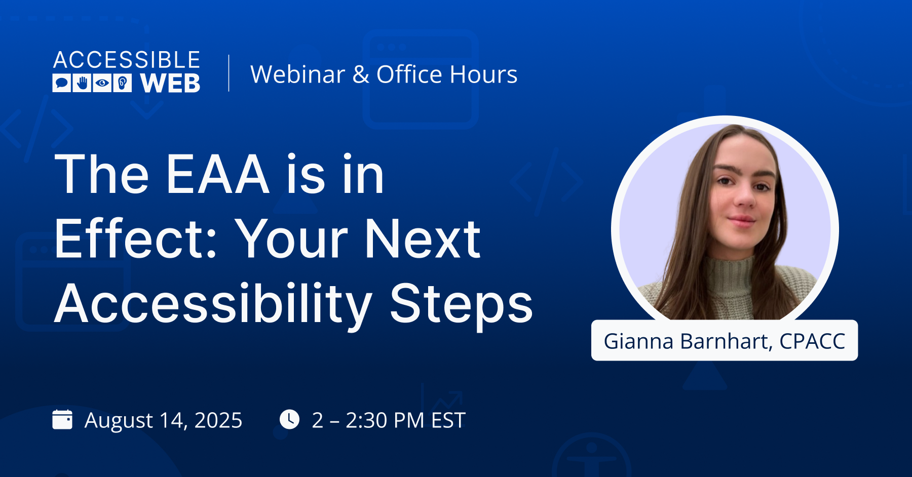 Blue webinar header with title and Gianna headshot