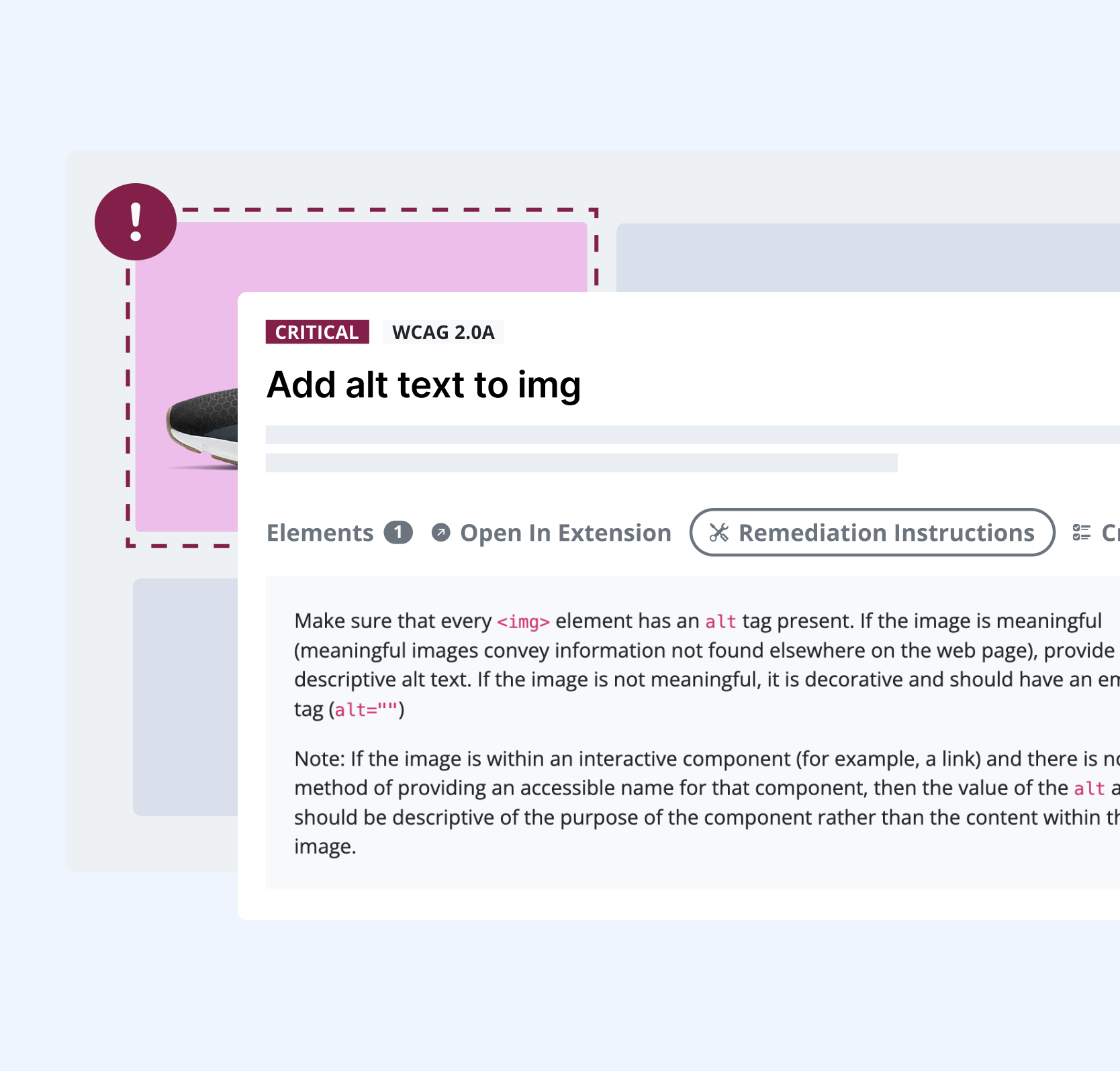 Remediation instructions for an alt text violation.