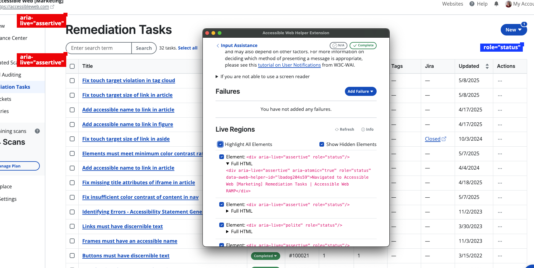 Screenshot of the Status Message Helper within RAMP