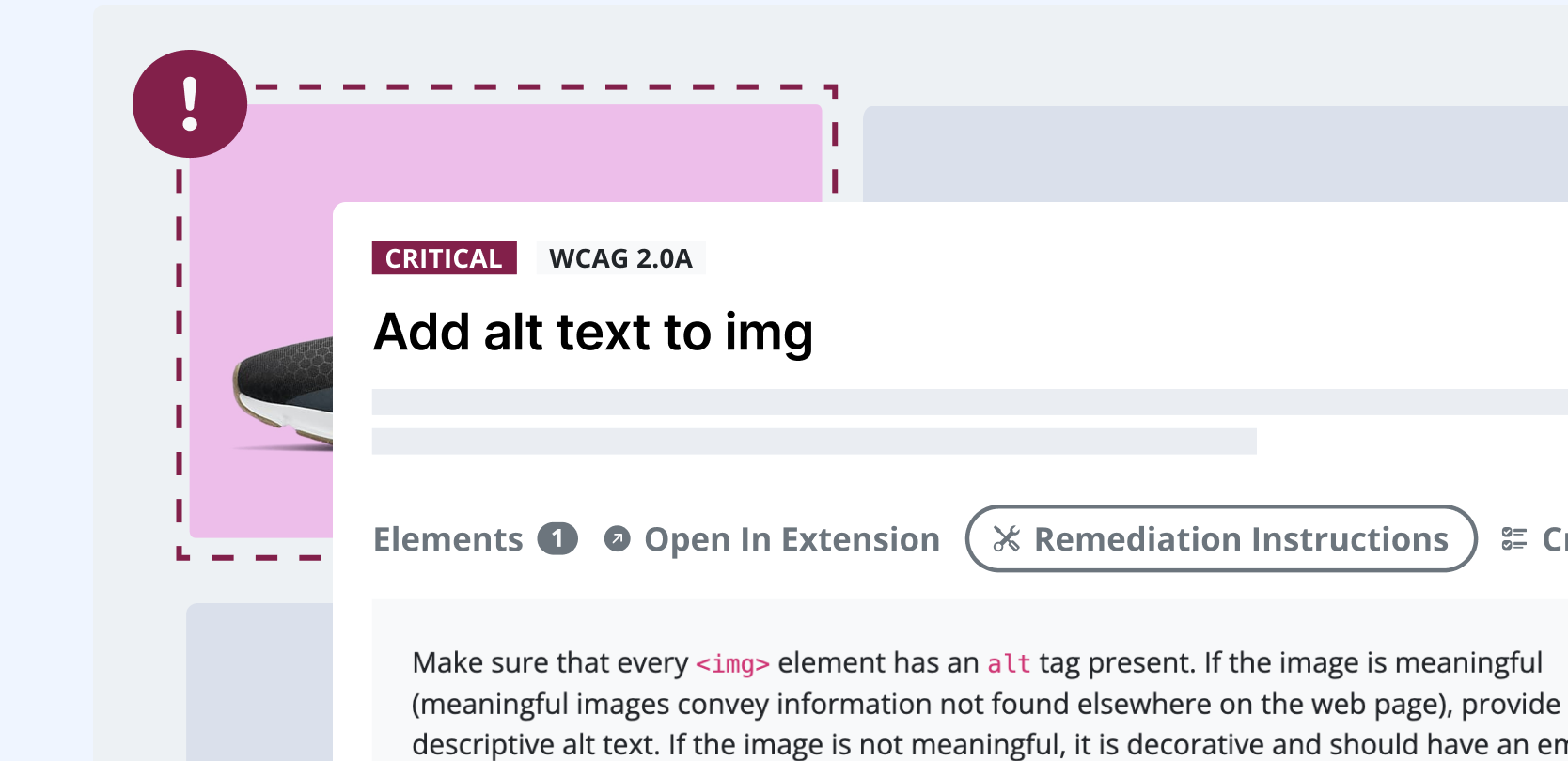 Alt text WCAG instructions using Accessible Web Helper