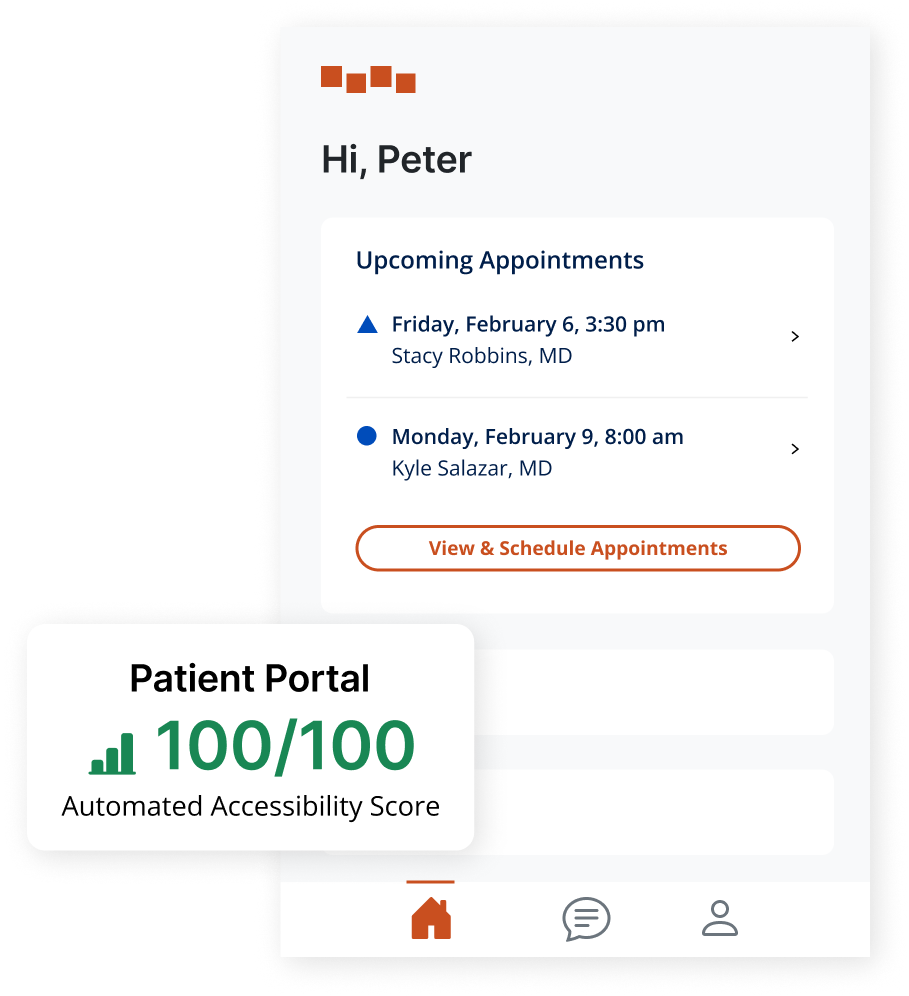 A patient portal with a 100 out of 100 accessibility score.