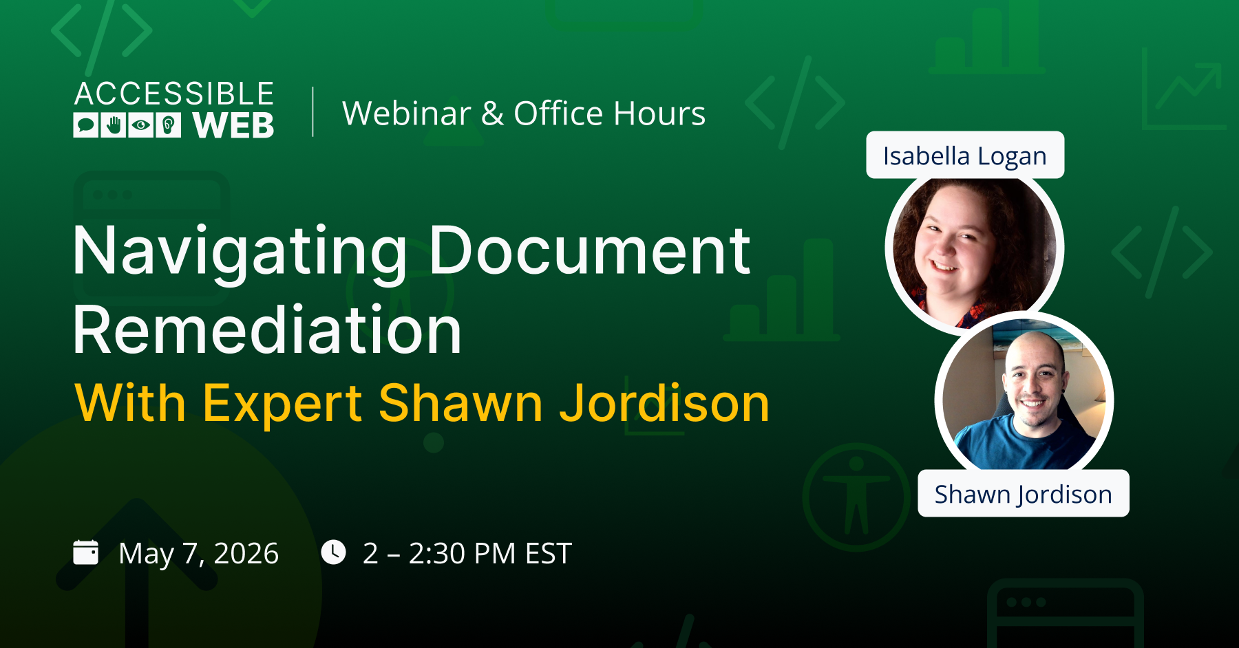 Isabella Logan and Shawn Jordison's headshot alongside the webinar title.