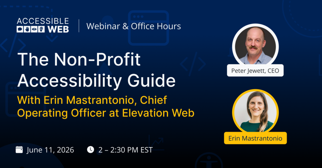 Peter Jewett and Erin Mastrantonio headshots alongside webinar title "The Non-Profit Accessibility Guide."