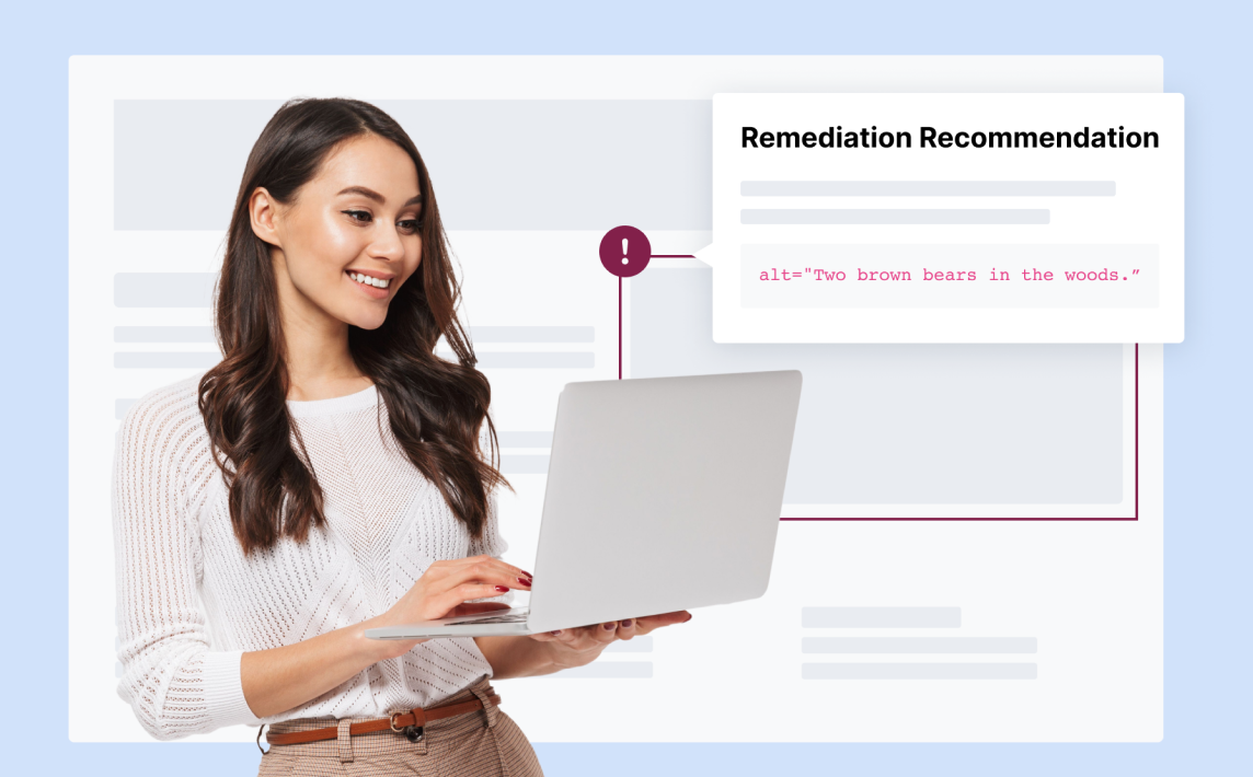 An accessibility specialist looking at a website and providing a remediation recommendation.