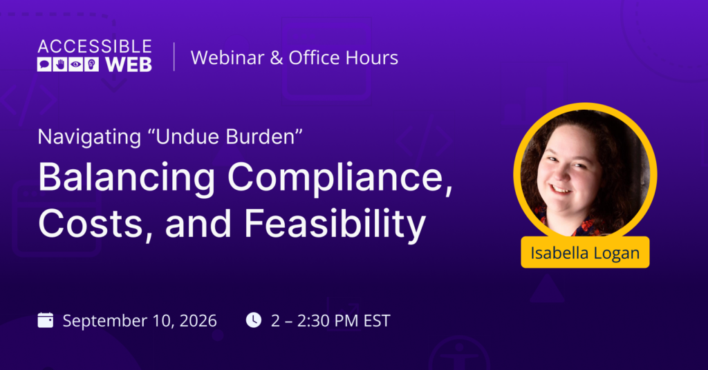 Isabella Logan's headshot alongside webinar title "Balancing Compliance, Costs, and Feasibility"