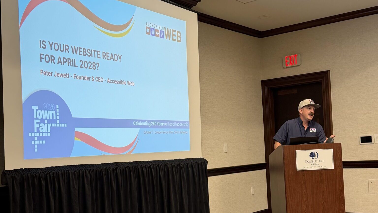 Accessible Web Founder & CEO Peter Jewett presenting at the 2026 Town Fair event. 